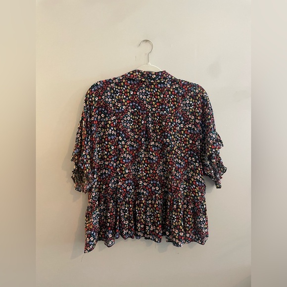 Maeve by Anthropologie Black Peplum Button Down Top Floral - Picture 5 of 5